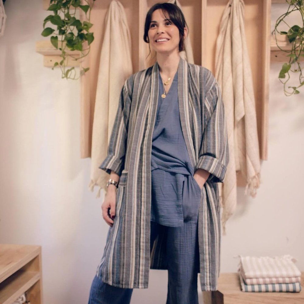 Blue and Cream Cozy Robe for Relaxed Comfort